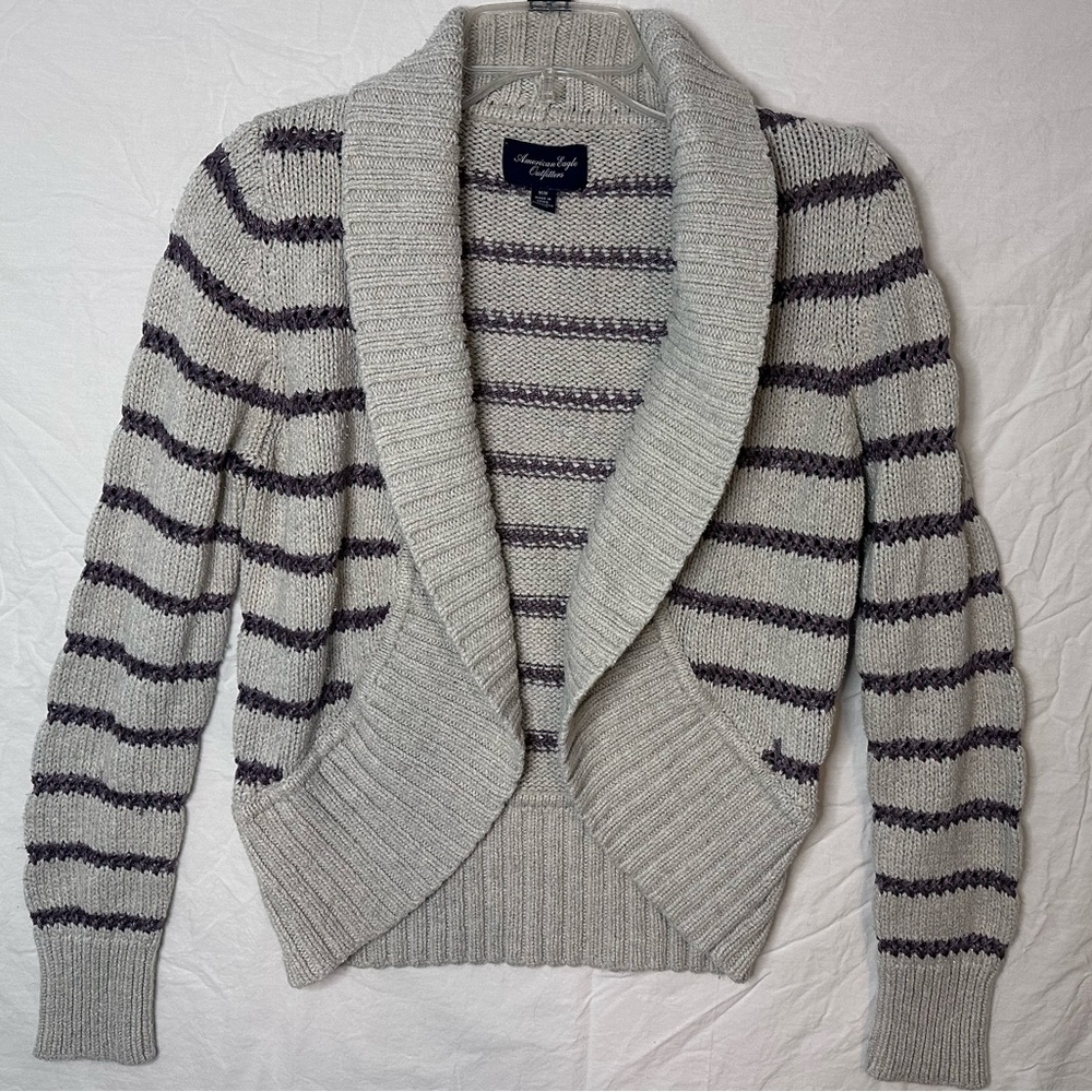 American‎ Eagle Outfitters Striped Open-Front Cardigan Sweater Gray Size M
